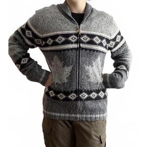 Canadiana Gray Black Cowichan Zip Cardigan Canada Size Medium